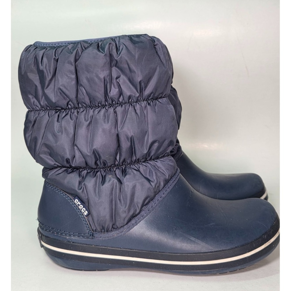 Crocs Women's Winter Puff Boots Size 9 Navy Blue Pull On Nylon Lightweight Shoes